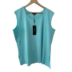 Misook Tank Top 1X Sea Glass Aqua Blue Sleeveless Signature Knit Scoop Neck